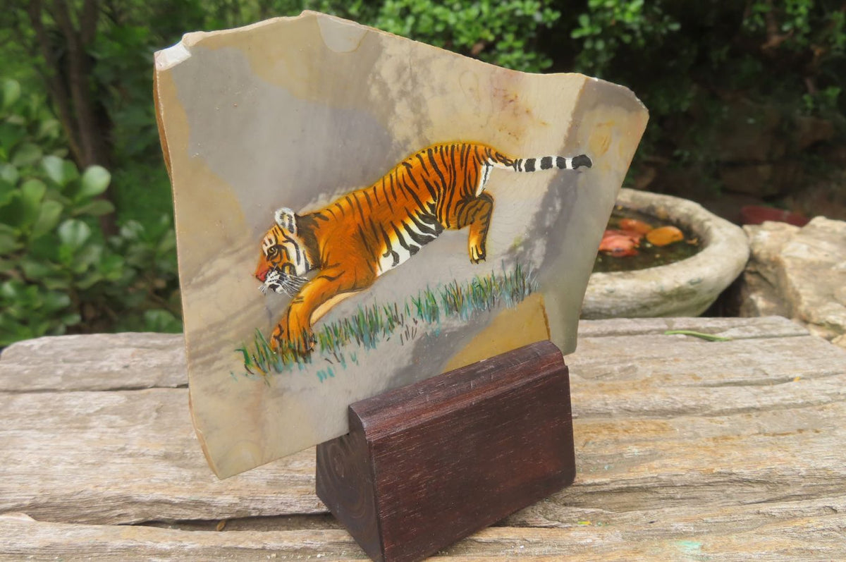 Hand Made Tiger Decoupage on Polychrome Jasper Stone Slabs - sold per item - From Madagascar - Toprock Gemstones and Minerals 