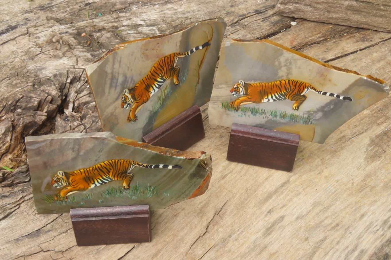 Hand Made Tiger Decoupage on Polychrome Jasper Stone Slabs - sold per item - From Madagascar - Toprock Gemstones and Minerals 