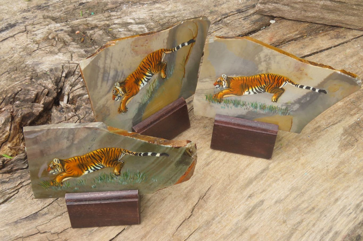 Hand Made Tiger Decoupage on Polychrome Jasper Stone Slabs - sold per item - From Madagascar - Toprock Gemstones and Minerals 