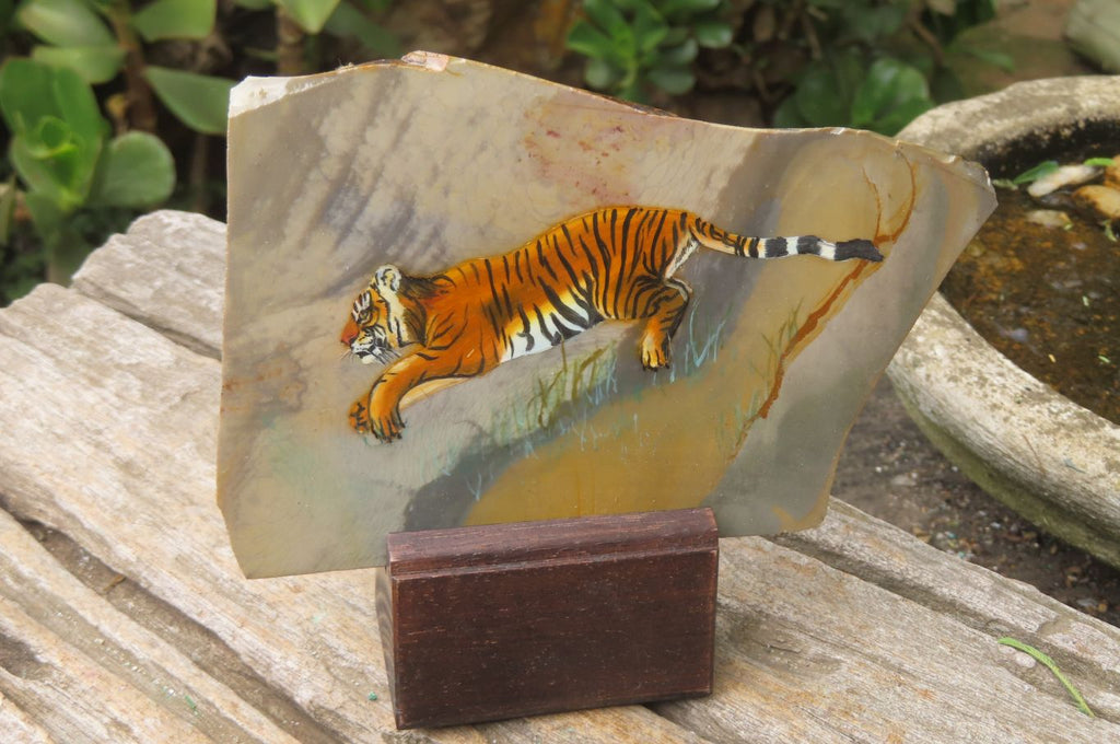 Hand Made Tiger Decoupage on Polychrome Jasper Stone Slabs - sold per item - From Madagascar - Toprock Gemstones and Minerals 