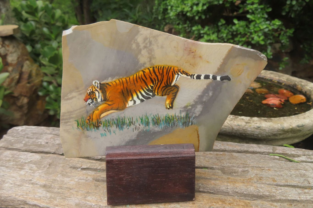 Hand Made Tiger Decoupage on Polychrome Jasper Stone Slabs - sold per item - From Madagascar - Toprock Gemstones and Minerals 