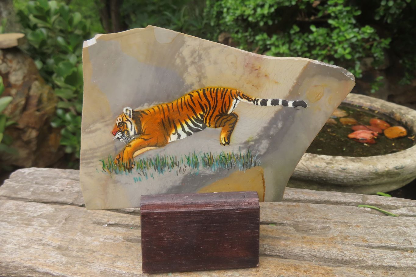 Hand Made Tiger Decoupage on Polychrome Jasper Stone Slabs - sold per item - From Madagascar - Toprock Gemstones and Minerals 