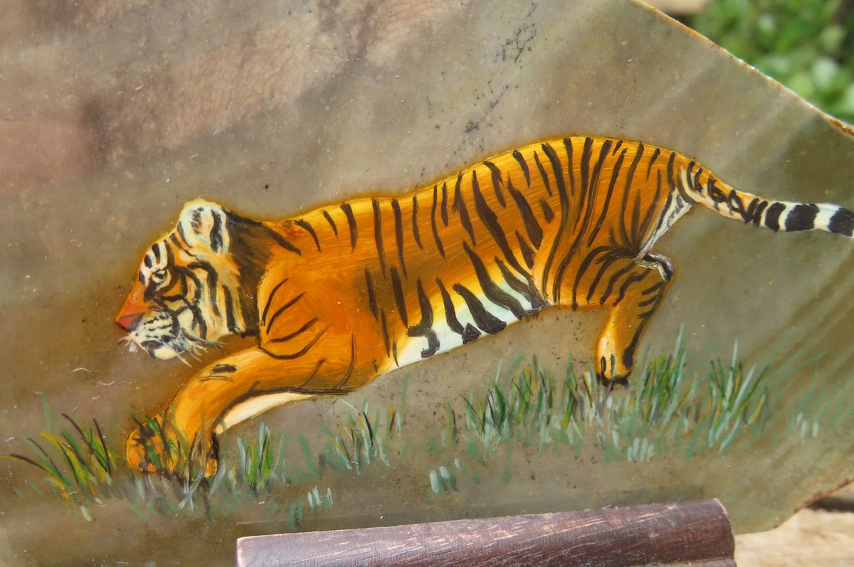 Hand Made Tiger Decoupage on Polychrome Jasper Stone Slabs - sold per item - From Madagascar - Toprock Gemstones and Minerals 