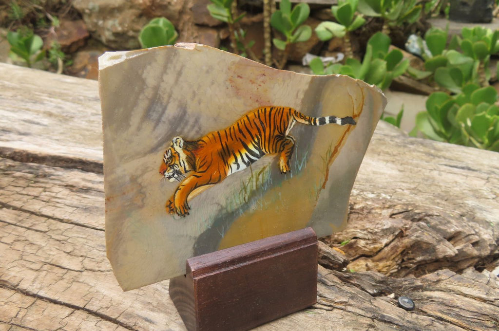 Hand Made Tiger Decoupage on Polychrome Jasper Stone Slabs - sold per item - From Madagascar - Toprock Gemstones and Minerals 