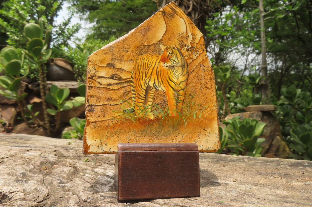 Hand Made Tiger Decoupage on Picture Stone Jasper Stone Slabs - sold per item - From Namibia - Toprock Gemstones and Minerals 