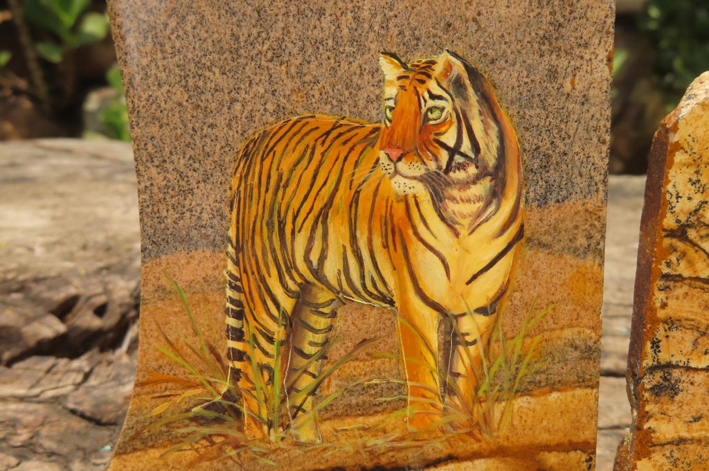 Hand Made Tiger Decoupage on Picture Stone Jasper Stone Slabs - sold per item - From Namibia - Toprock Gemstones and Minerals 