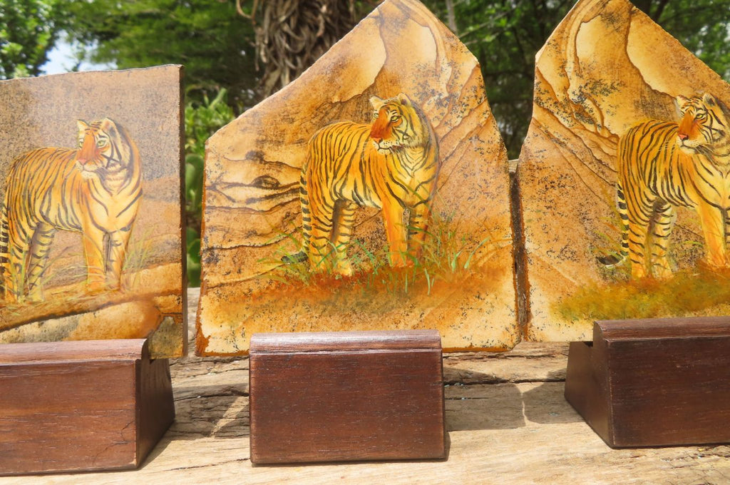 Hand Made Tiger Decoupage on Picture Stone Jasper Stone Slabs - sold per item - From Namibia - Toprock Gemstones and Minerals 