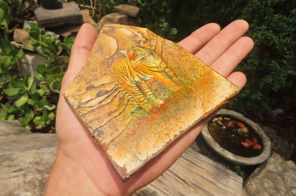 Hand Made Tiger Decoupage on Picture Stone Jasper Stone Slabs - sold per item - From Namibia - Toprock Gemstones and Minerals 