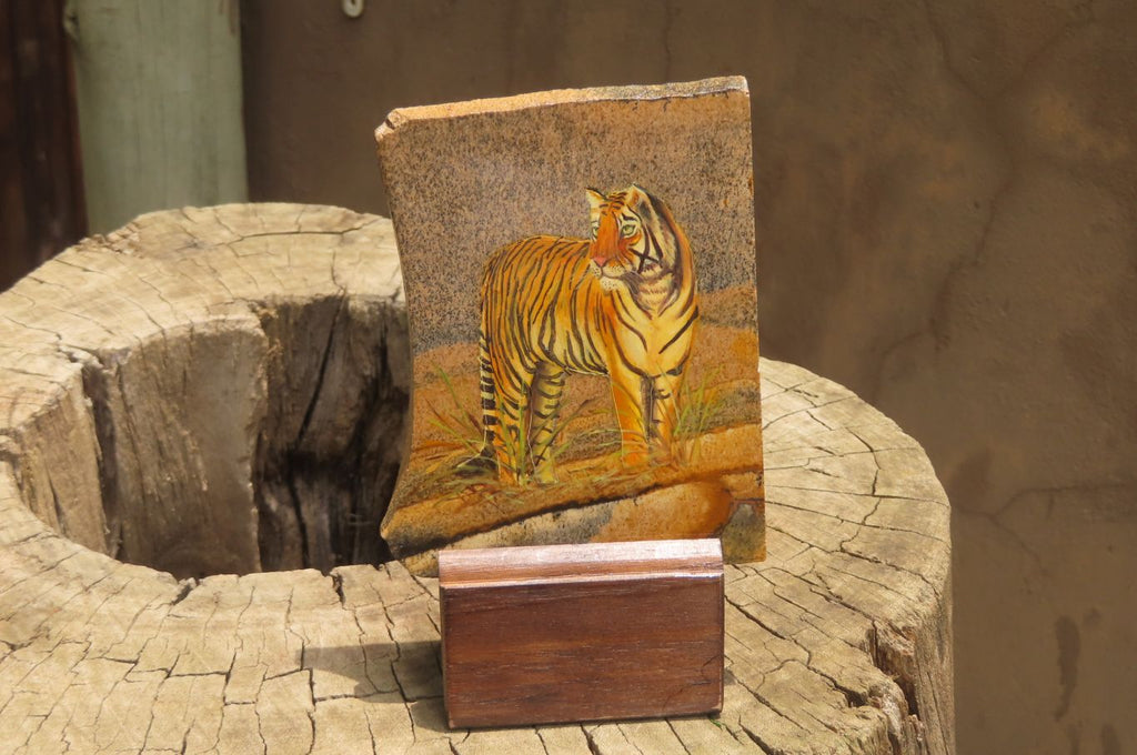 Hand Made Tiger Decoupage on Picture Stone Jasper Stone Slabs - sold per item - From Namibia - Toprock Gemstones and Minerals 