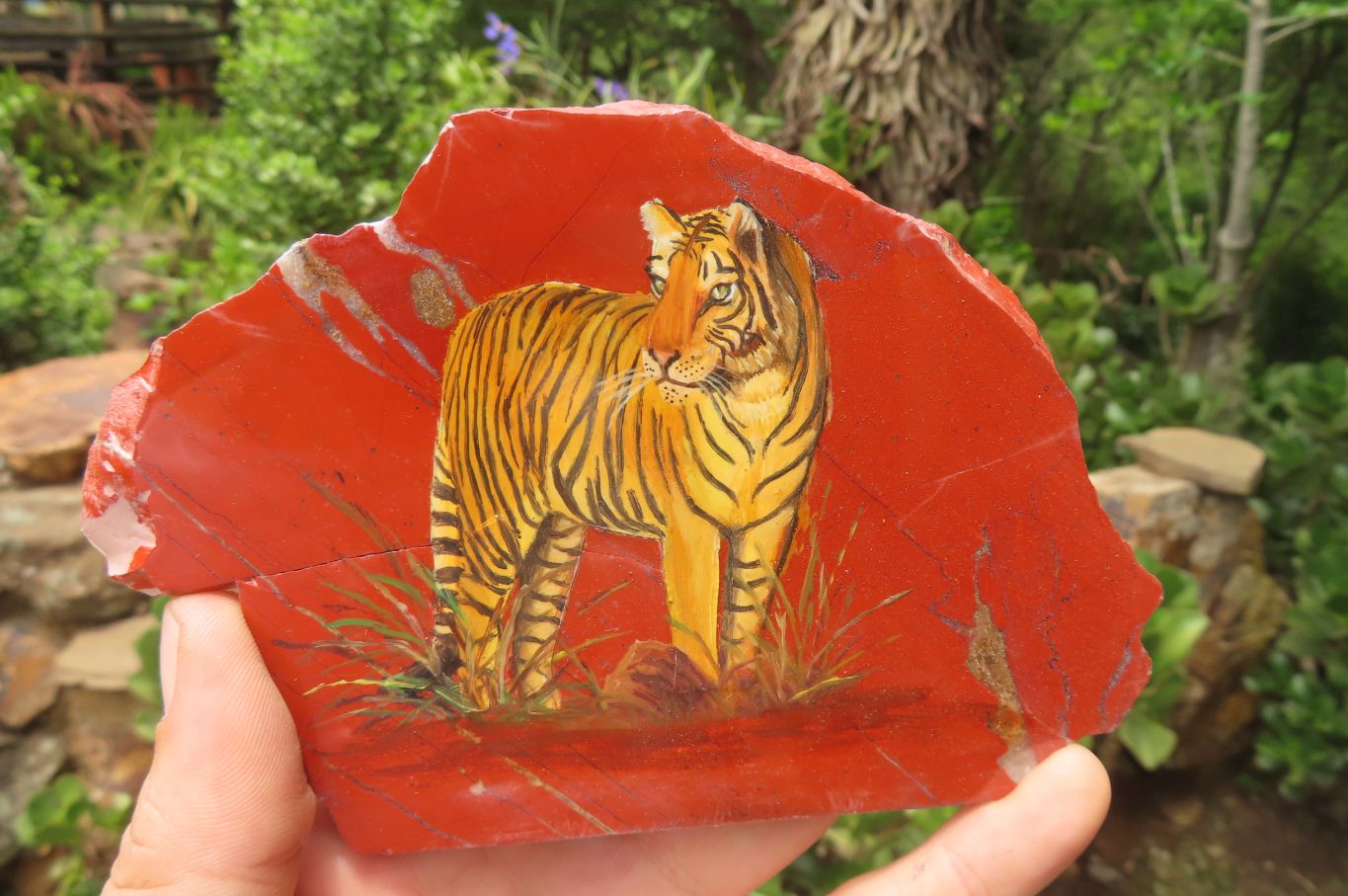 Hand Made Tigers Decoupage on Red Jasper Stone Slabs - sold per item - From South Africa - Toprock Gemstones and Minerals 