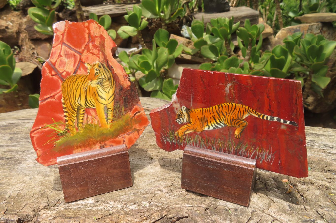 Hand Made Tigers Decoupage on Red Jasper Stone Slabs - sold per item - From South Africa - Toprock Gemstones and Minerals 