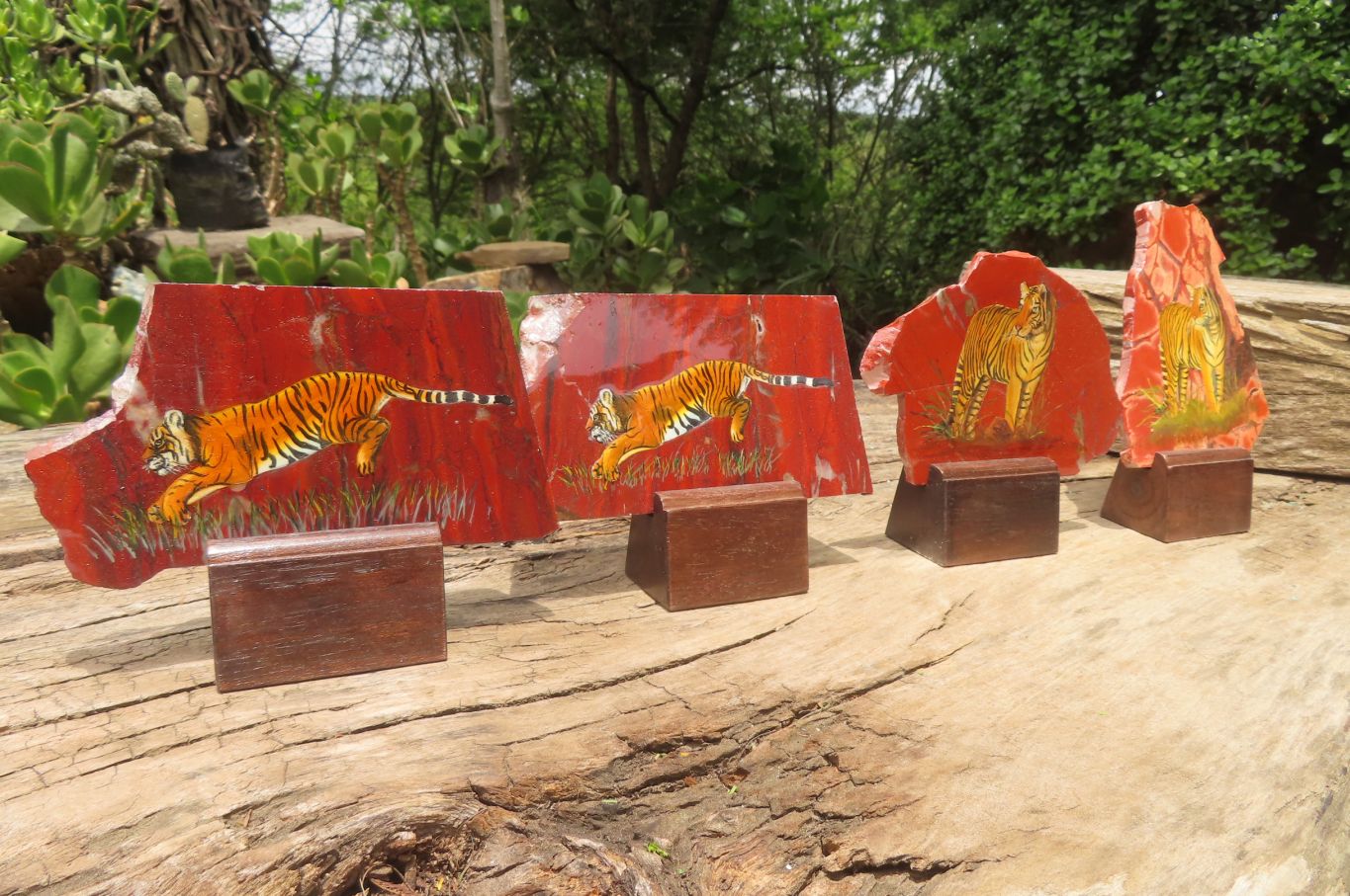 Hand Made Tigers Decoupage on Red Jasper Stone Slabs - sold per item - From South Africa - Toprock Gemstones and Minerals 