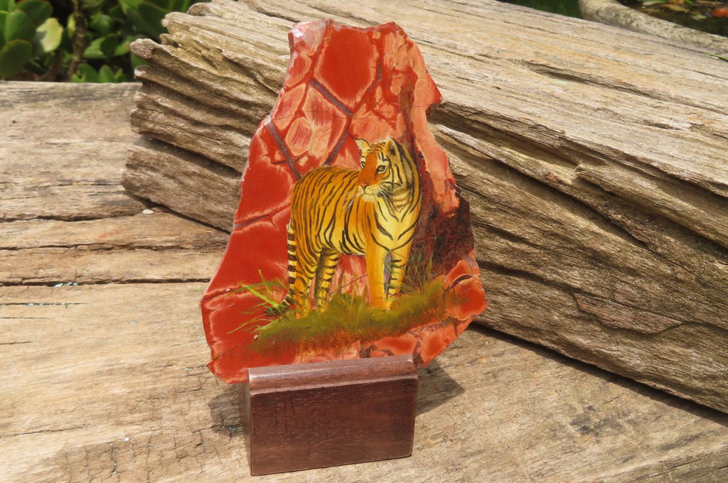 Hand Made Tigers Decoupage on Red Jasper Stone Slabs - sold per item - From South Africa - Toprock Gemstones and Minerals 