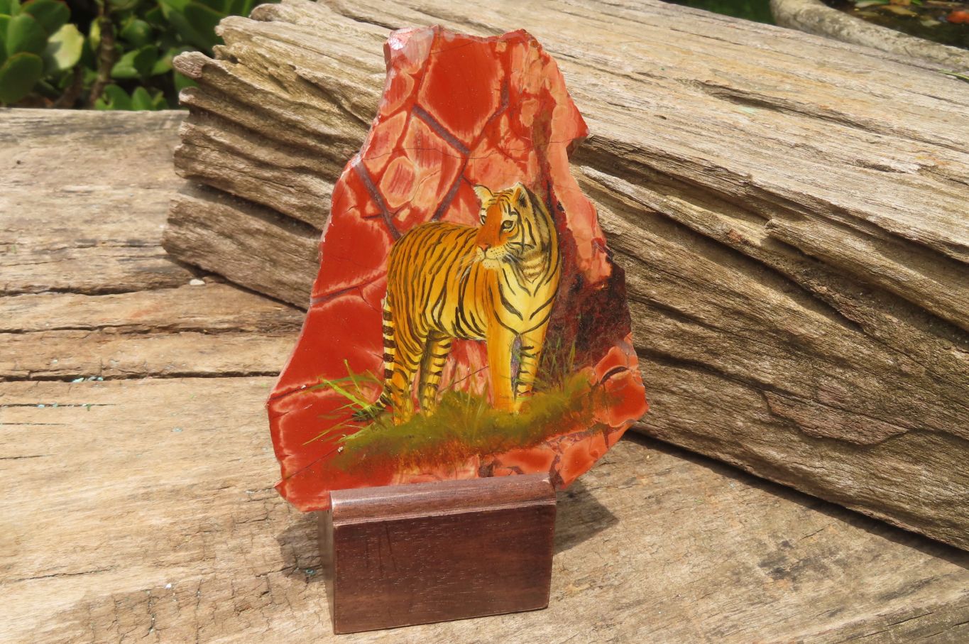 Hand Made Tigers Decoupage on Red Jasper Stone Slabs - sold per item - From South Africa - Toprock Gemstones and Minerals 