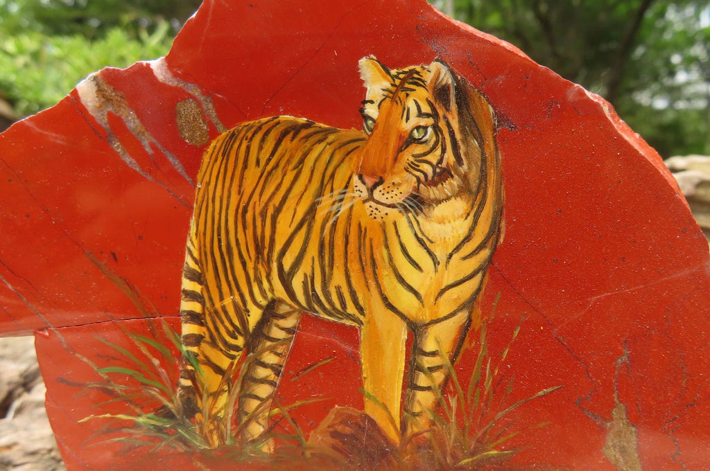 Hand Made Tigers Decoupage on Red Jasper Stone Slabs - sold per item - From South Africa - Toprock Gemstones and Minerals 