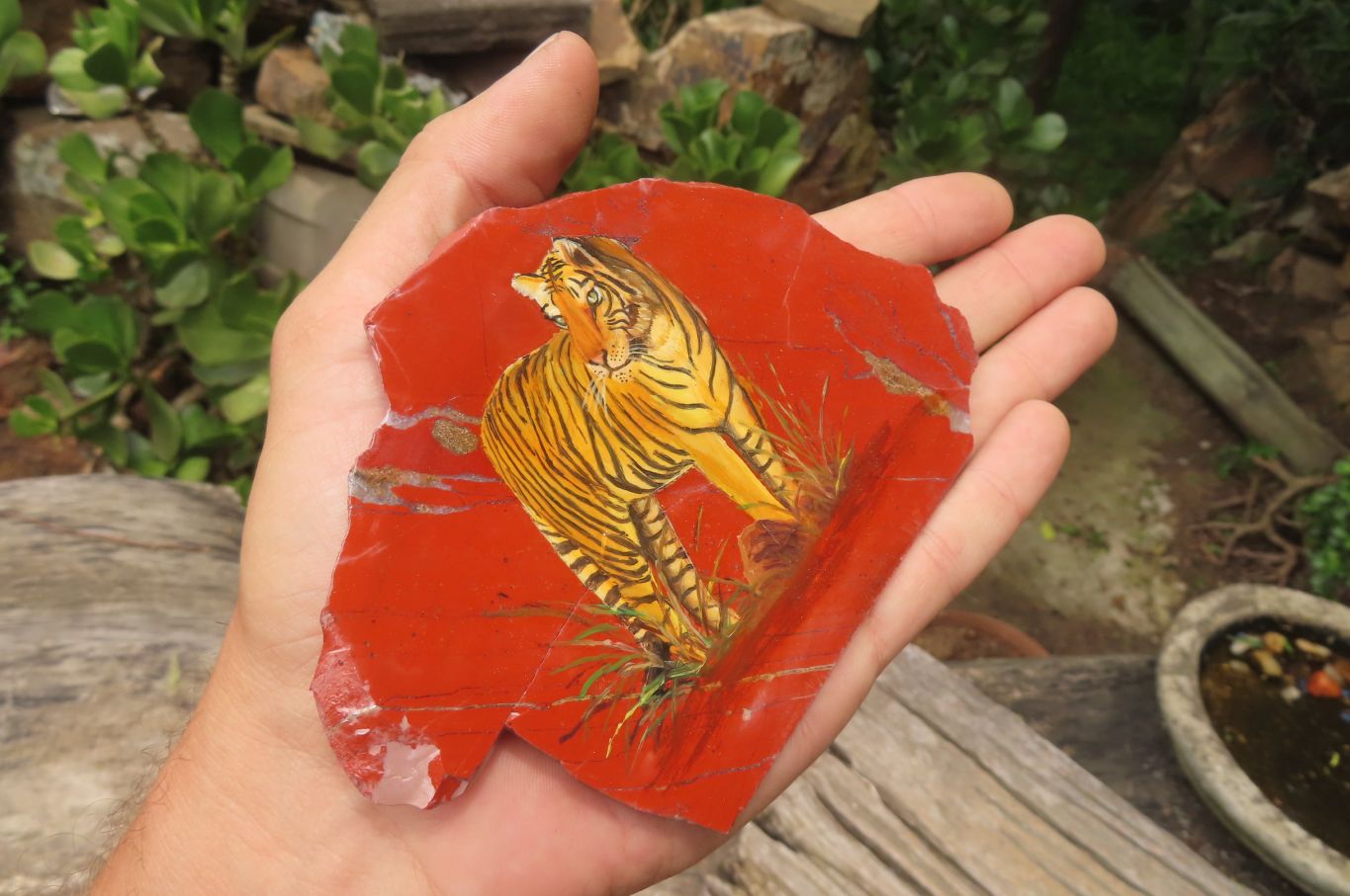 Hand Made Tigers Decoupage on Red Jasper Stone Slabs - sold per item - From South Africa - Toprock Gemstones and Minerals 