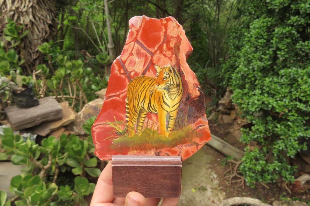 Hand Made Tigers Decoupage on Red Jasper Stone Slabs - sold per item - From South Africa - Toprock Gemstones and Minerals 