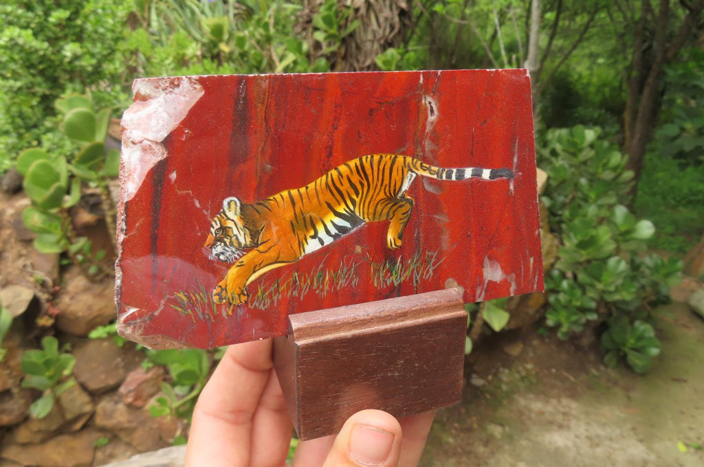 Hand Made Tigers Decoupage on Red Jasper Stone Slabs - sold per item - From South Africa - Toprock Gemstones and Minerals 