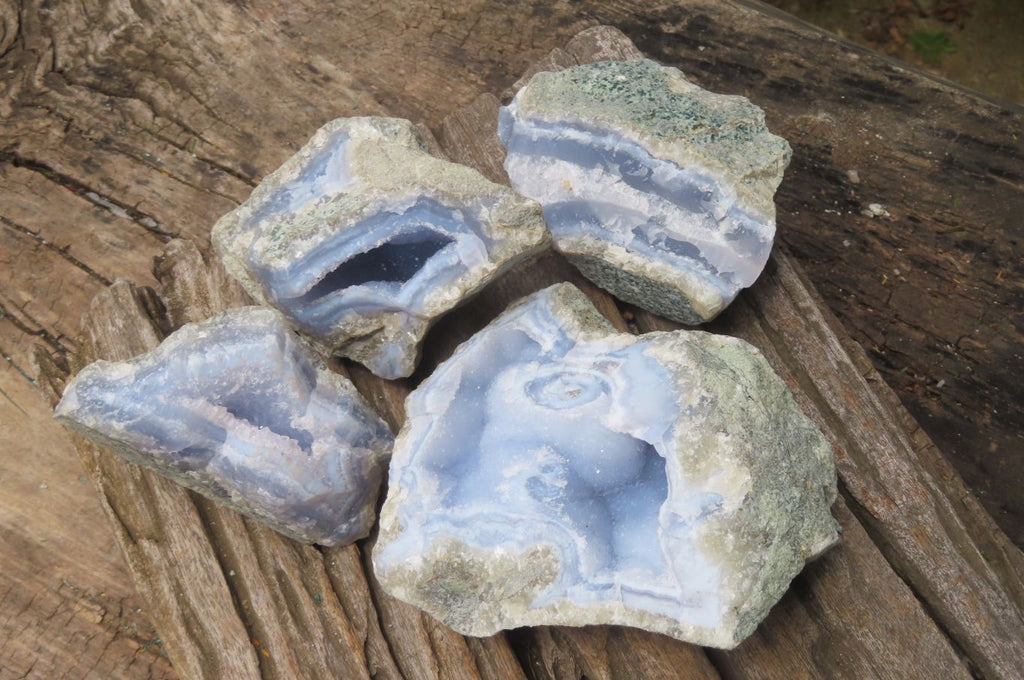 Natural Blue Lace Agate Geode Specimens x 4 From Malawi - Toprock Gemstones and Minerals 