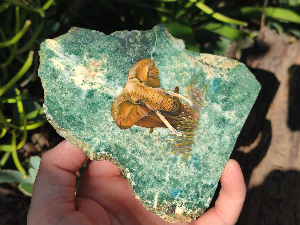 Hand Made Elephant Decoupage on Moss Agate Stone Slabs - Sold Per Item - From Mpumalanga, South Africa - Toprock Gemstones and Minerals 
