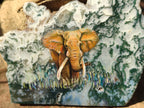Hand Made Elephant Decoupage on Moss Agate Stone Slabs - Sold Per Item - From Mpumalanga, South Africa - Toprock Gemstones and Minerals 