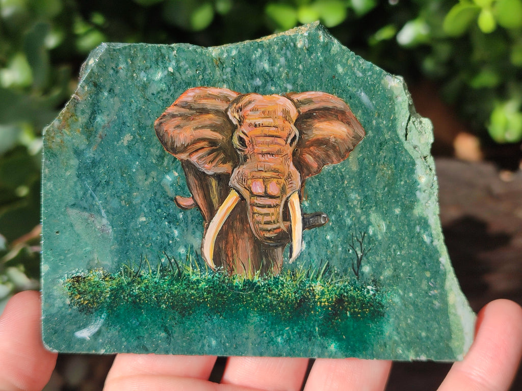 Hand Made Elephant Decoupage on Moss Agate Stone Slabs - Sold Per Item - From Mpumalanga, South Africa - Toprock Gemstones and Minerals 