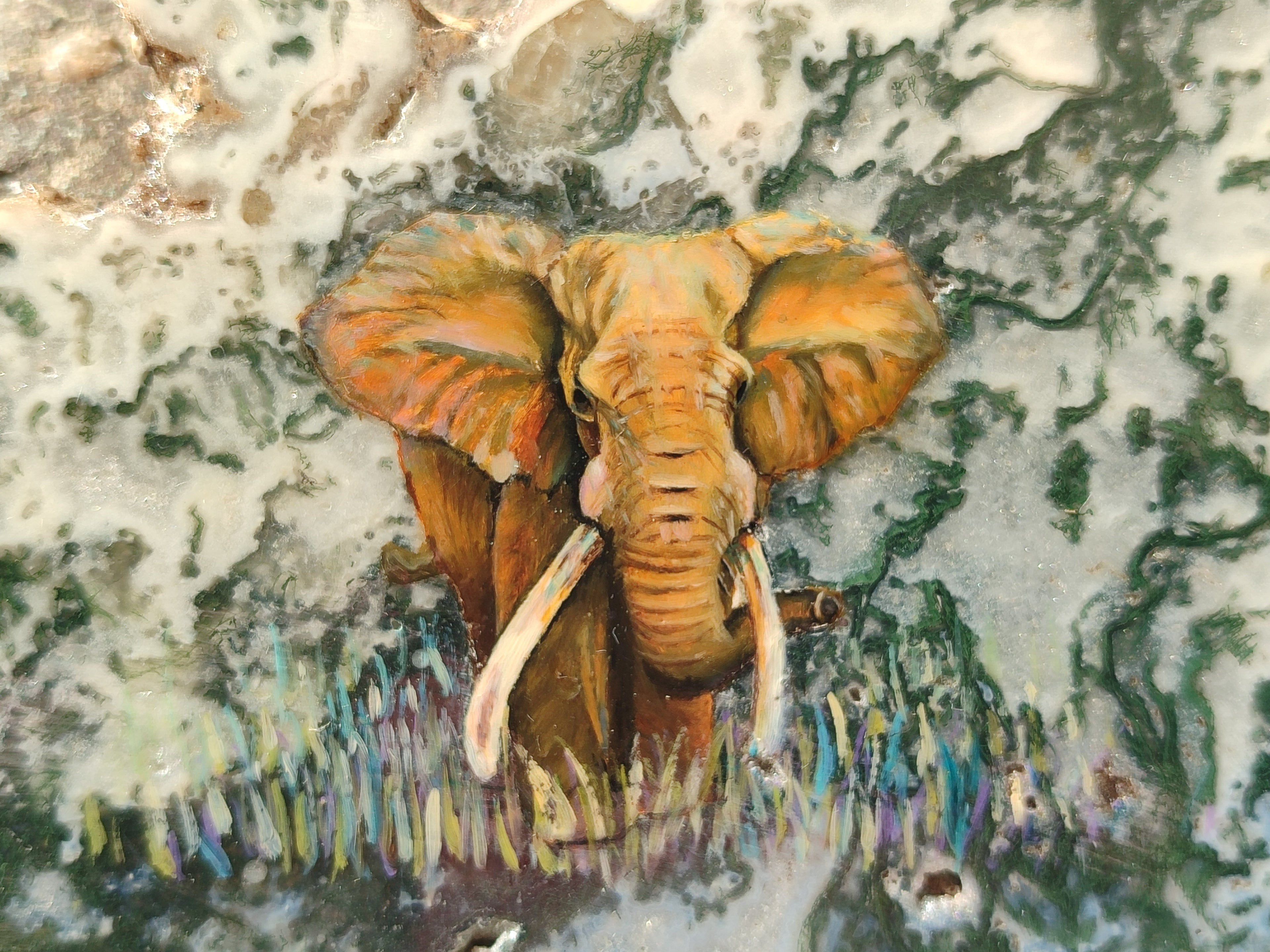 Hand Made Elephant Decoupage on Moss Agate Stone Slabs - Sold Per Item - From Mpumalanga, South Africa - Toprock Gemstones and Minerals 