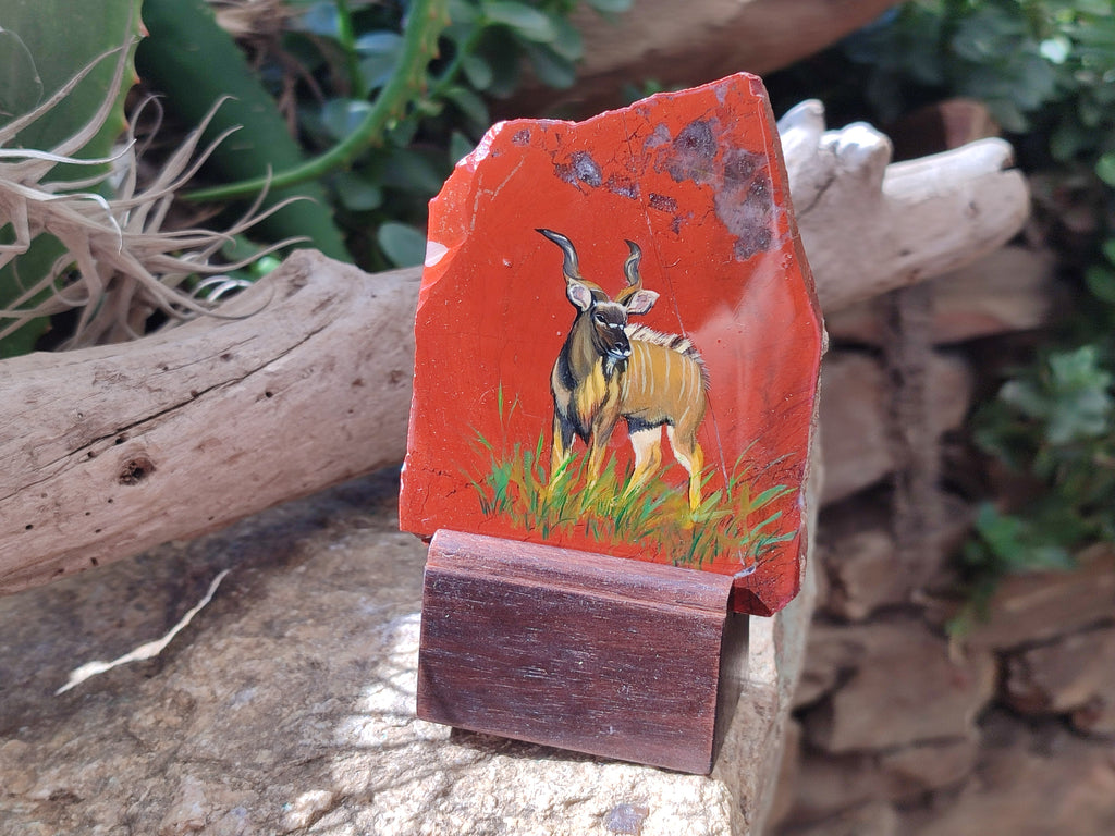 Hand Made Kudu Decoupage on Red Jasper Stone Slabs - sold per item - From South Africa - Toprock Gemstones and Minerals 