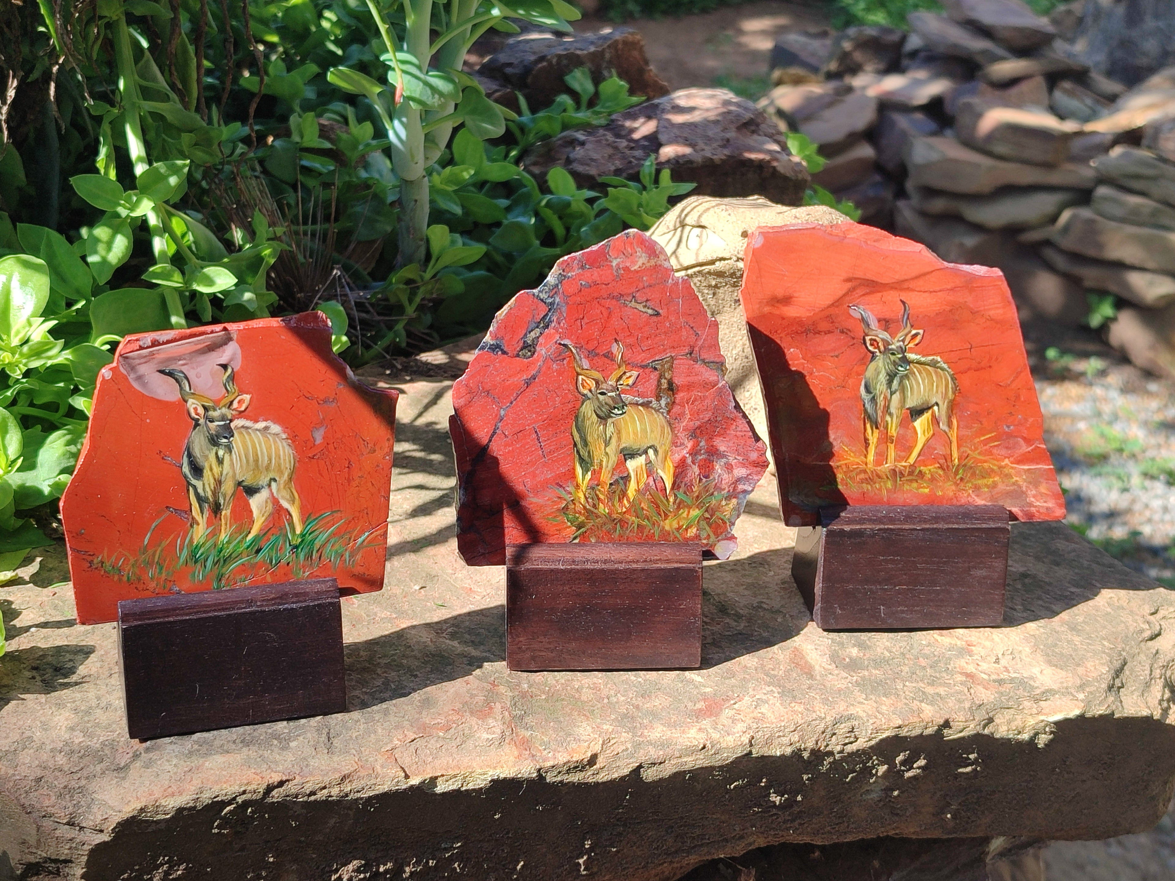 Hand Made Kudu Decoupage on Red Jasper Stone Slabs - sold per item - From South Africa - Toprock Gemstones and Minerals 