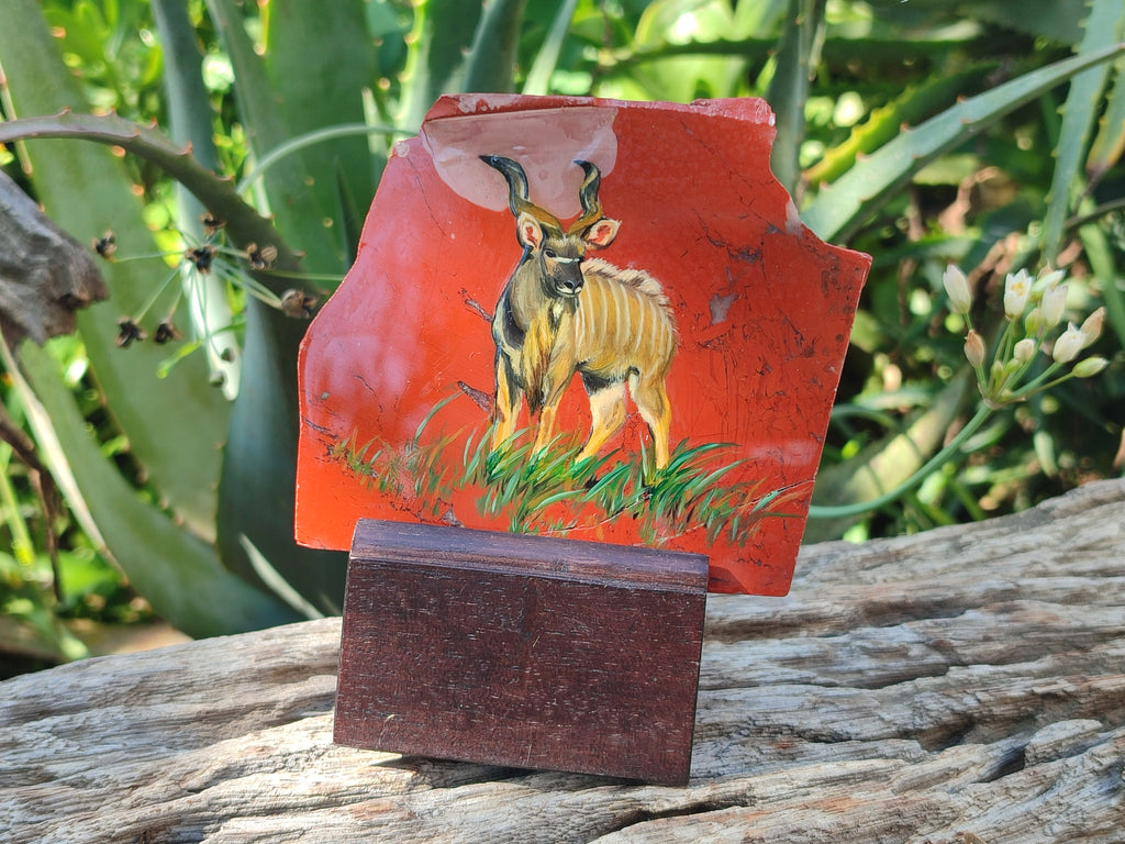 Hand Made Kudu Decoupage on Red Jasper Stone Slabs - sold per item - From South Africa - Toprock Gemstones and Minerals 
