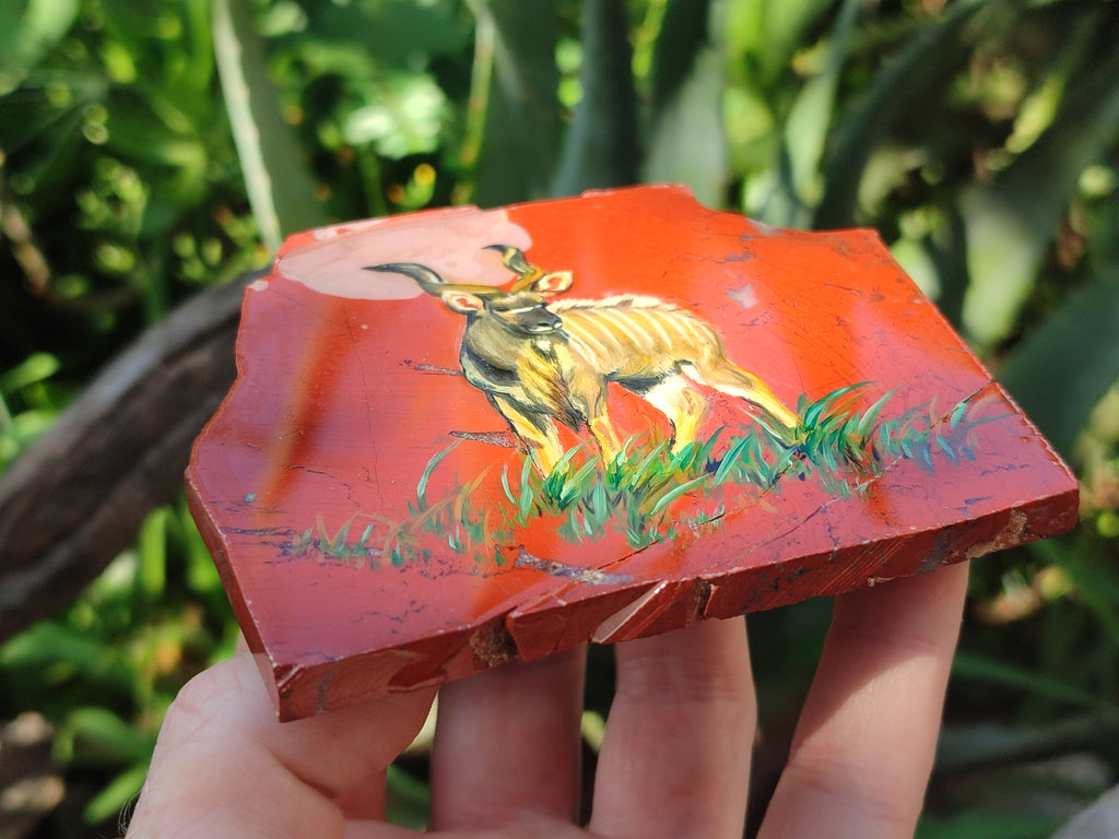Hand Made Kudu Decoupage on Red Jasper Stone Slabs - sold per item - From South Africa - Toprock Gemstones and Minerals 