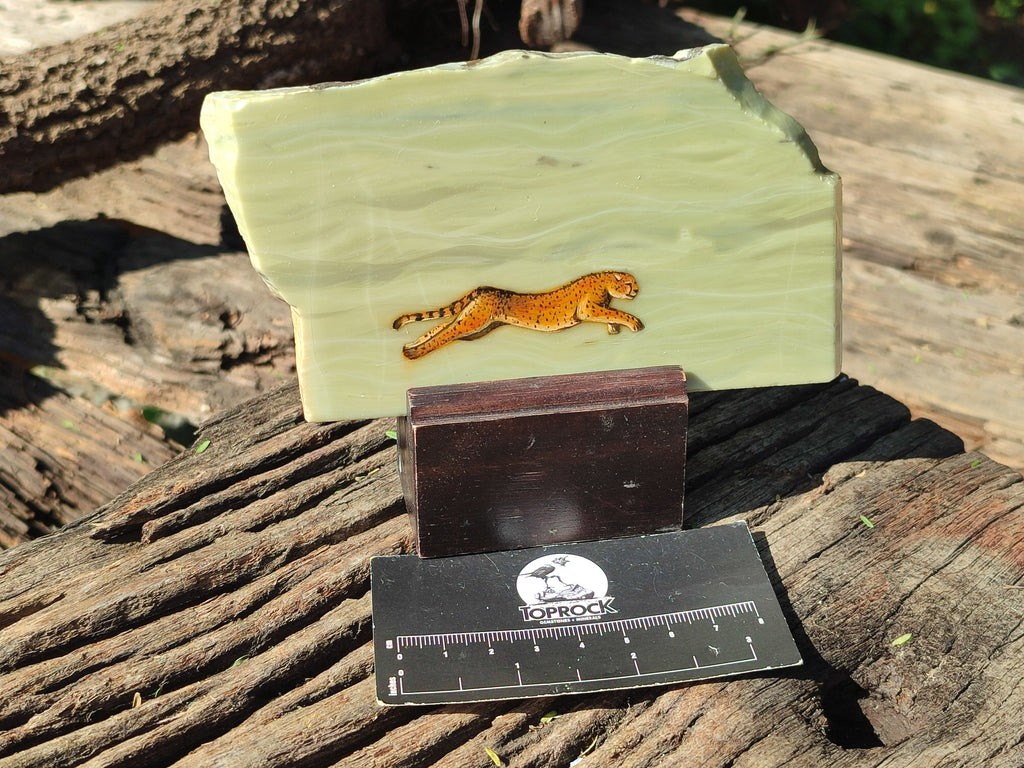 Hand Made Cheetah Decoupage on Butter Jade Stone Slabs - sold per item - From South Africa - Toprock Gemstones and Minerals 