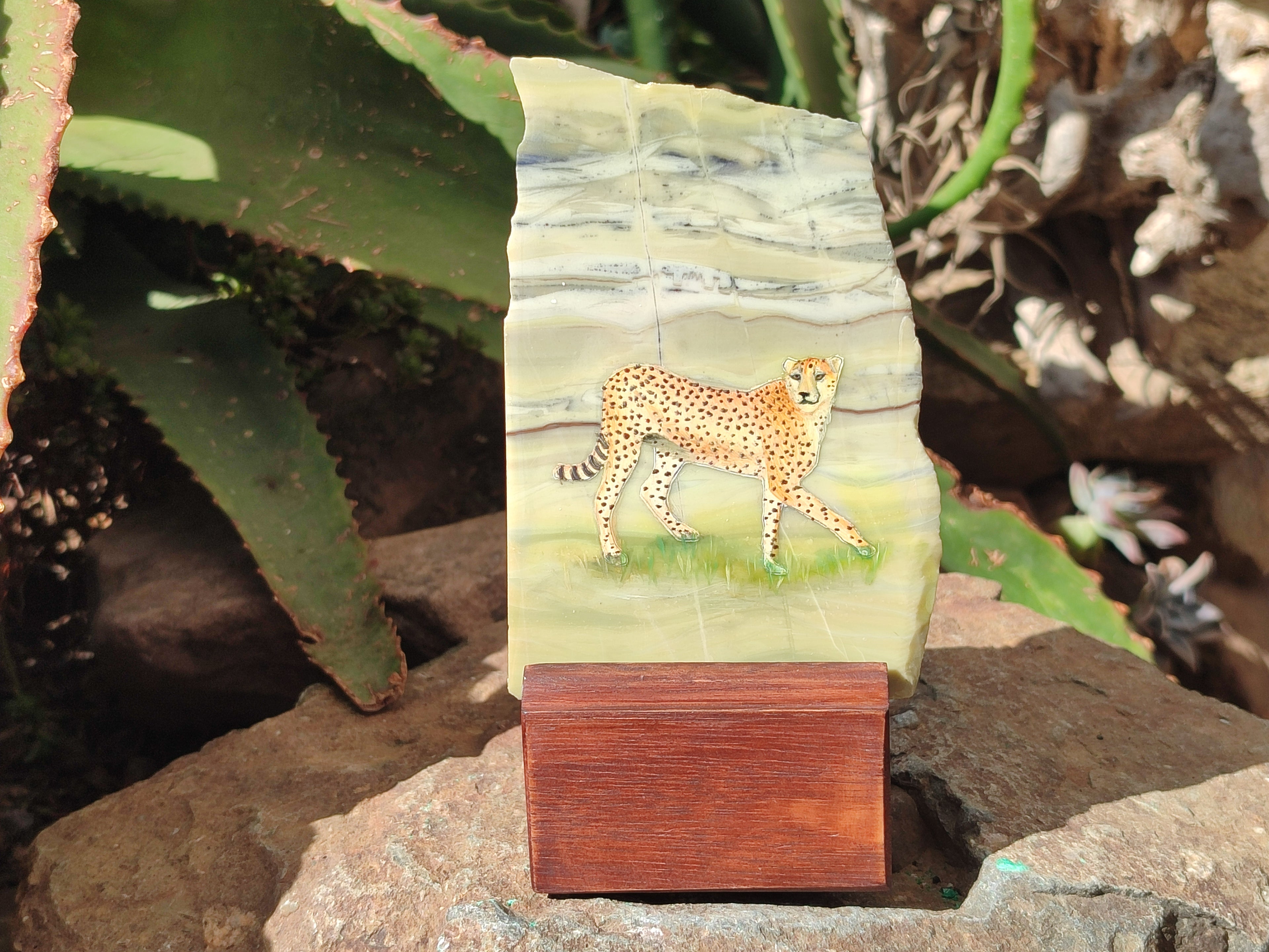 Hand Made Cheetah Decoupage on Butter Jade Stone Slabs - sold per item - From South Africa - Toprock Gemstones and Minerals 