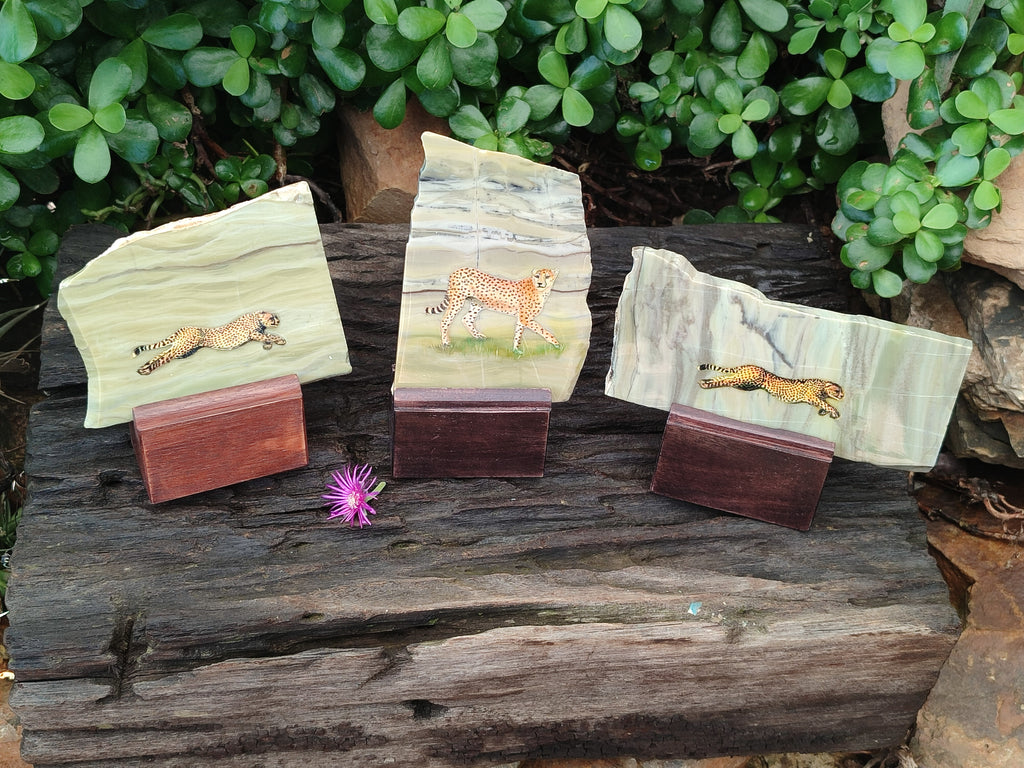 Hand Made Cheetah Decoupage on Butter Jade Stone Slabs - sold per item - From South Africa - Toprock Gemstones and Minerals 