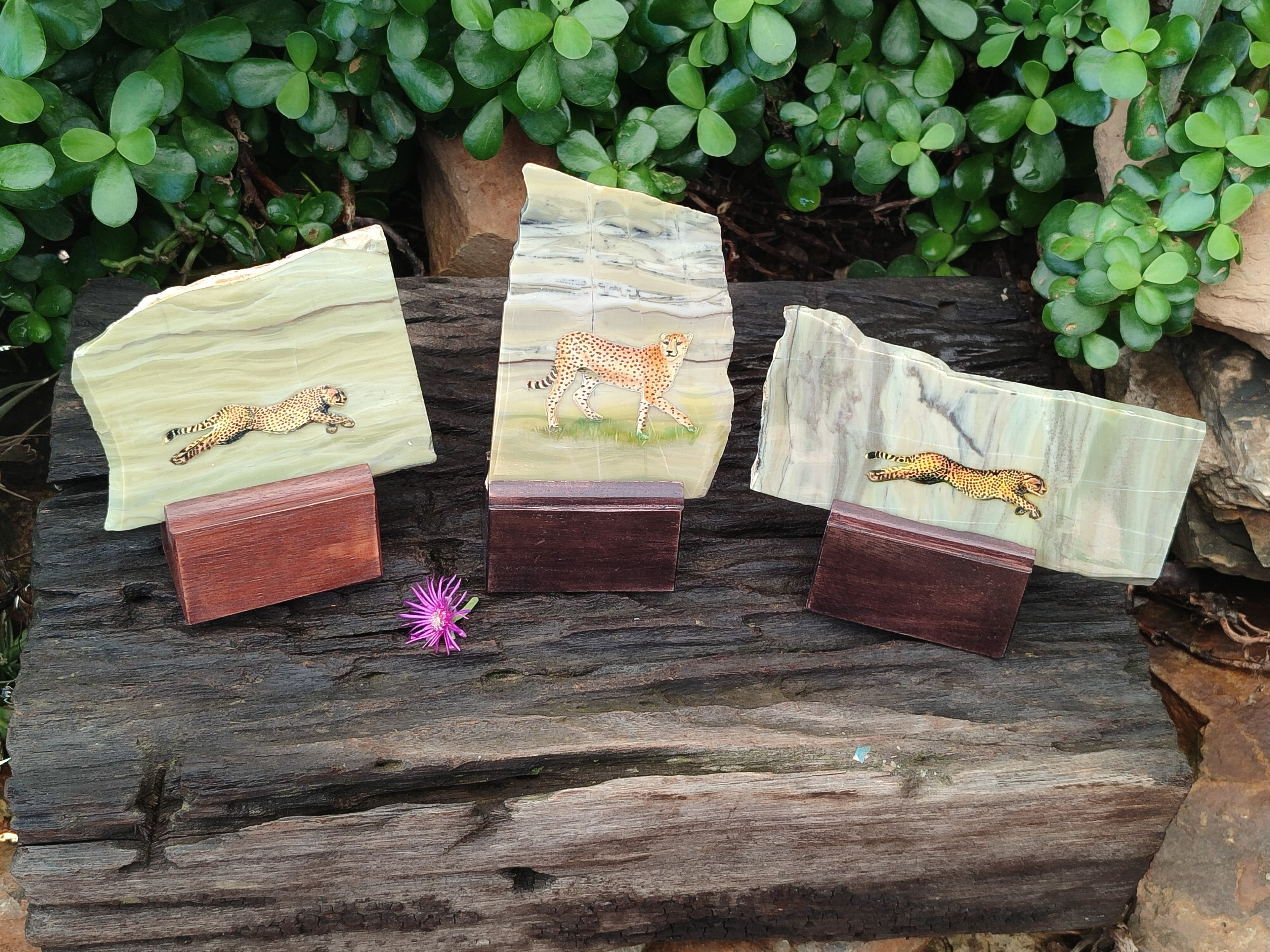 Hand Made Cheetah Decoupage on Butter Jade Stone Slabs - sold per item - From South Africa - Toprock Gemstones and Minerals 