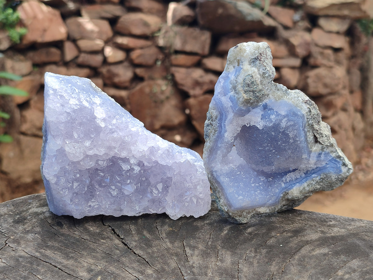 Natural Blue Lace Agate Geode Specimens x 6 From Malawi - Toprock Gemstones and Minerals 