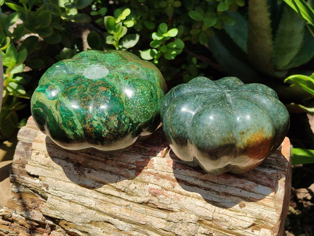 Hand Made Stone Pumpkin Carvings x 2 From Zimbabwe - Toprock Gemstones and Minerals 