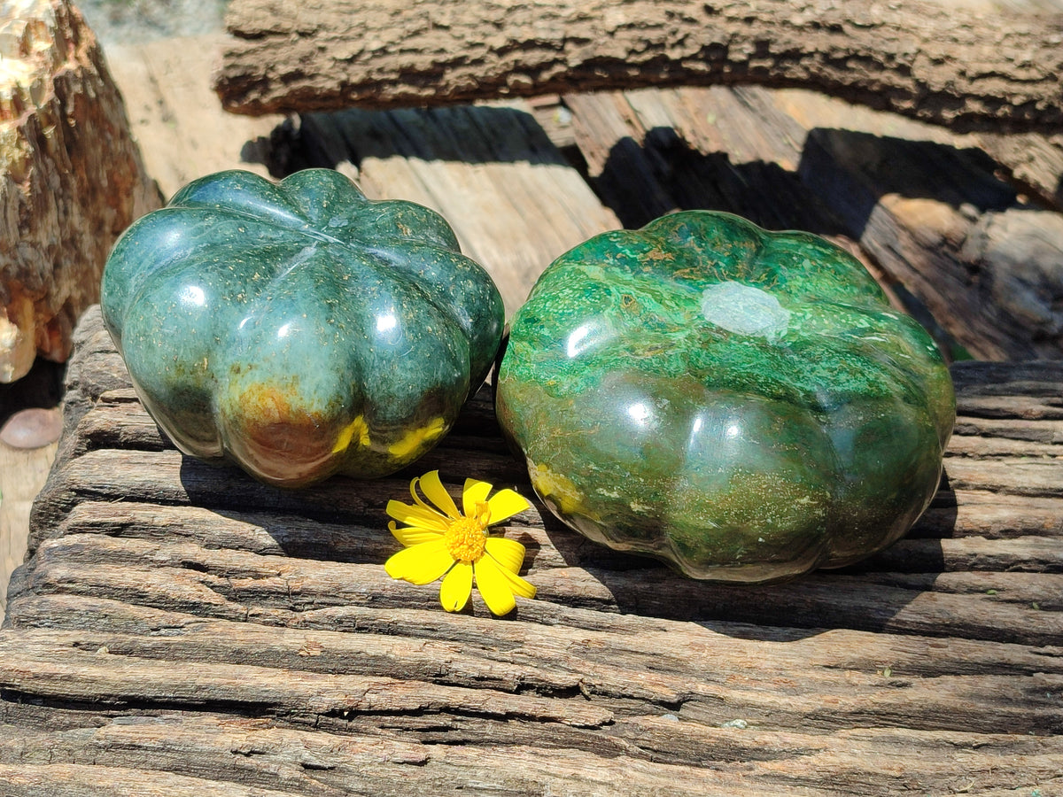 Hand Made Stone Pumpkin Carvings x 2 From Zimbabwe - Toprock Gemstones and Minerals 