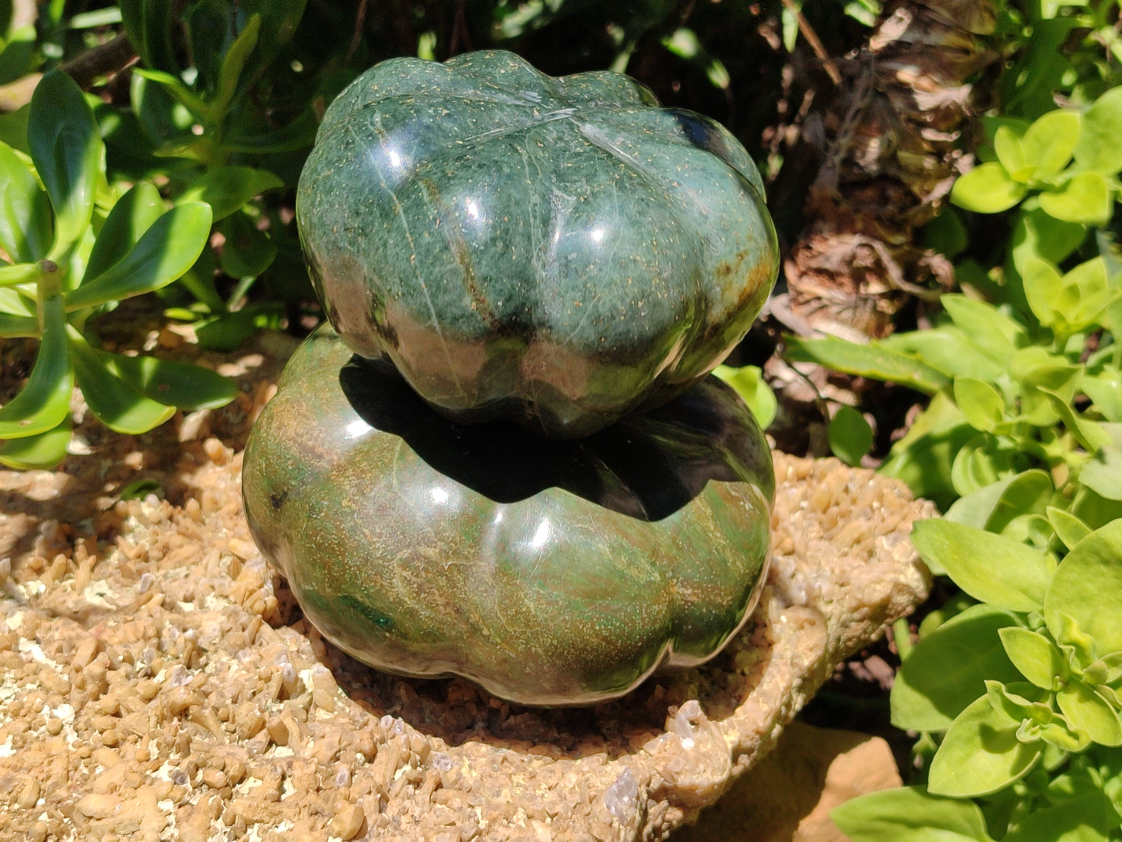 Hand Made Stone Pumpkin Carvings x 2 From Zimbabwe - Toprock Gemstones and Minerals 