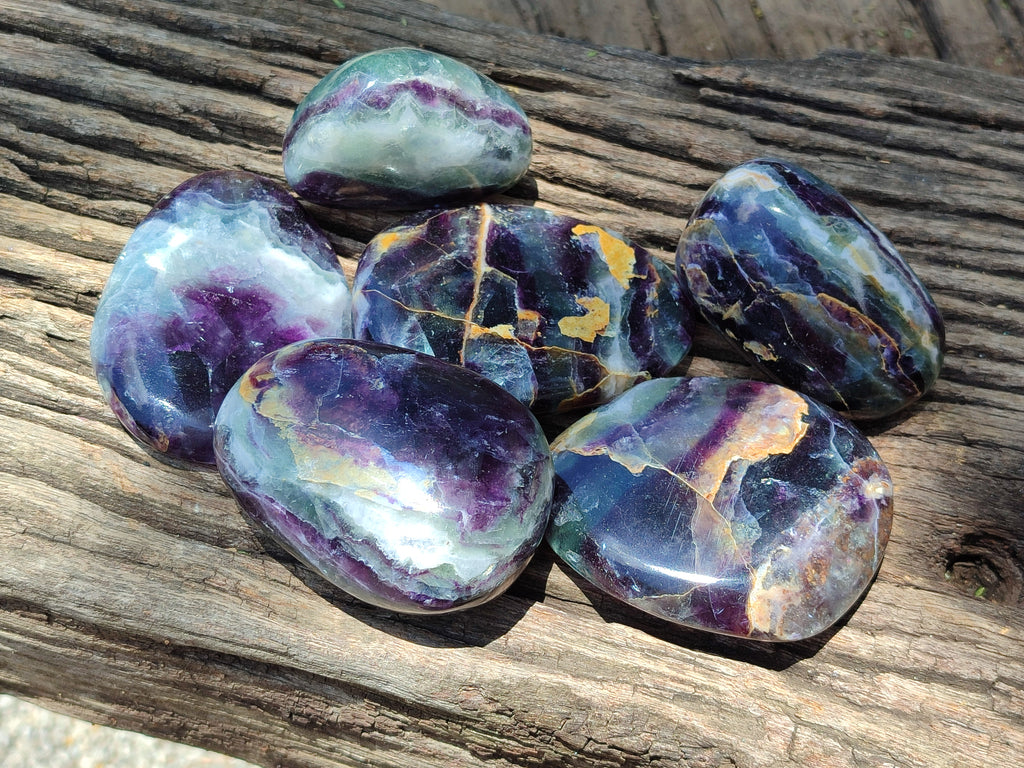 Polished Watermelon Fluorite Free Forms x 6 From Namibia - Toprock Gemstones and Minerals 
