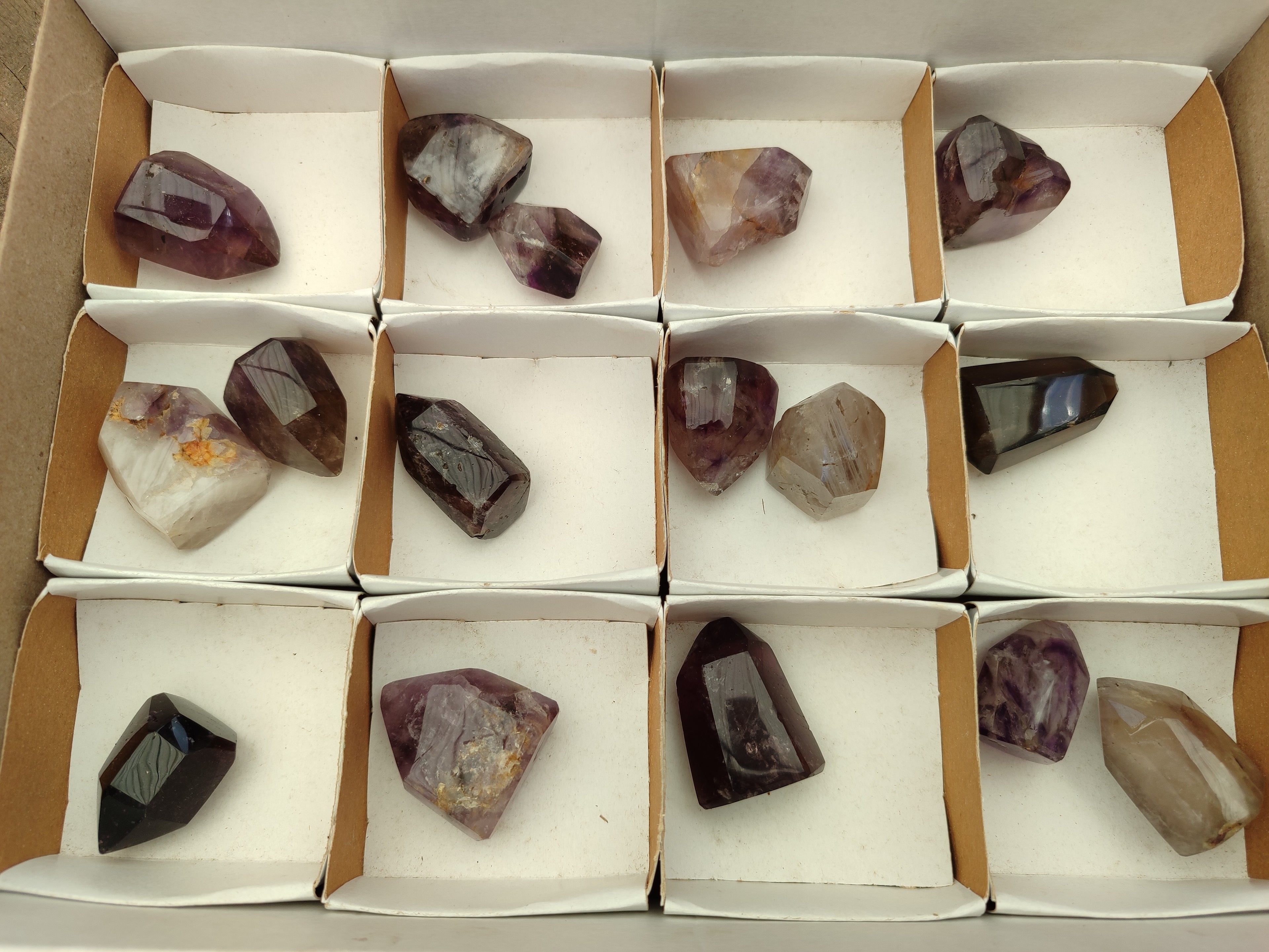 Polished Smokey Amethyst Window Quartz Crystals x 16 From Akansobe, Madagascar - Toprock Gemstones and Minerals 