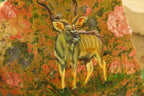 Hand Made Kudu Buck Decoupage on Unakite Stone Slabs - sold per item - From Southern Africa - Toprock Gemstones and Minerals 