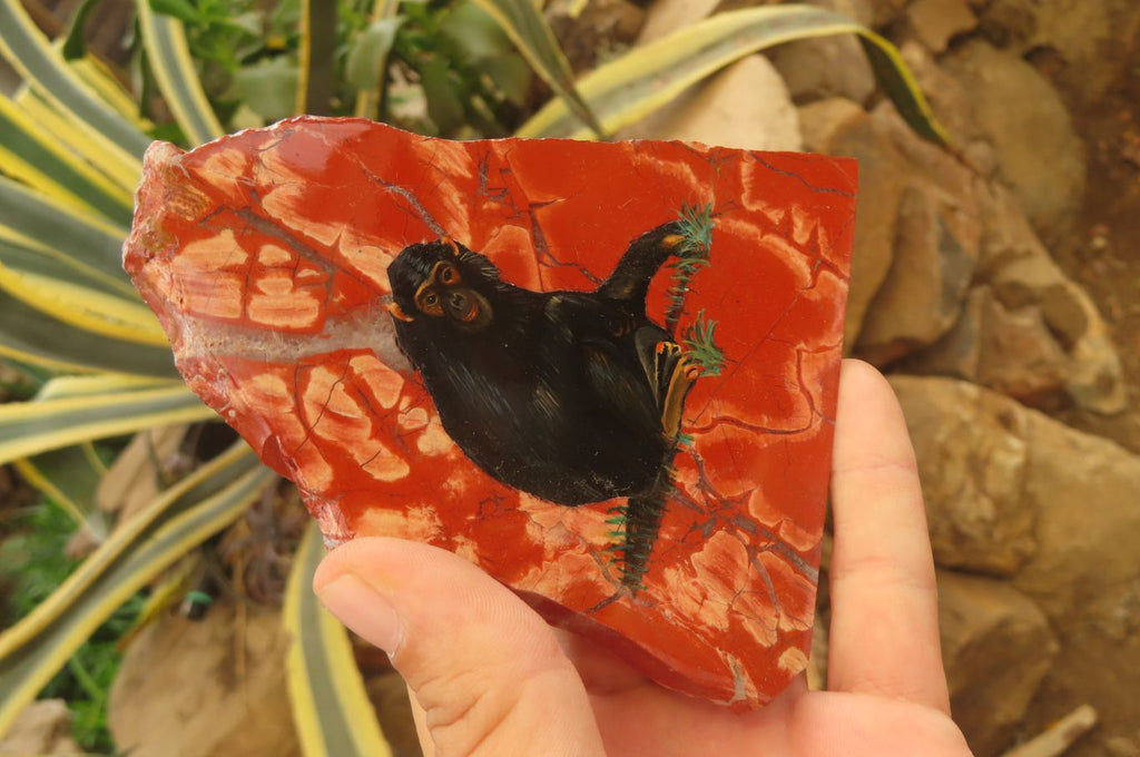 Hand Made Chimpanzee Decoupage on Brecciated Jasper Stone Slabs - Sold Per Item - From South Africa - Toprock Gemstones and Minerals 