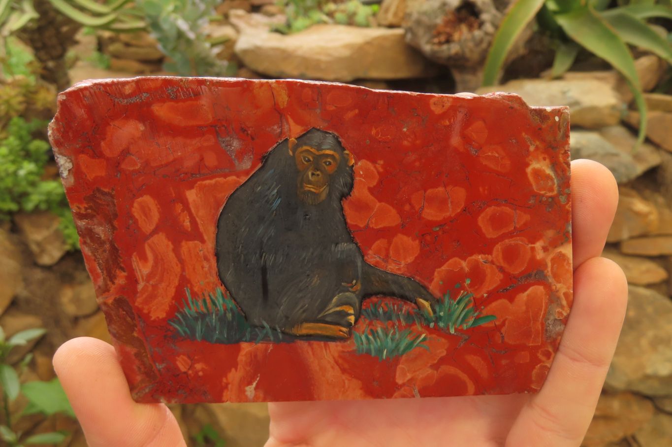 Hand Made Chimpanzee Decoupage on Brecciated Jasper Stone Slabs - Sold Per Item - From South Africa - Toprock Gemstones and Minerals 