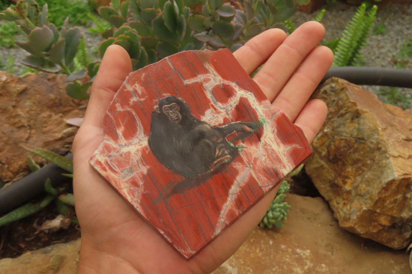 Hand Made Chimpanzee Decoupage on Brecciated Jasper Stone Slabs - Sold Per Item - From South Africa - Toprock Gemstones and Minerals 