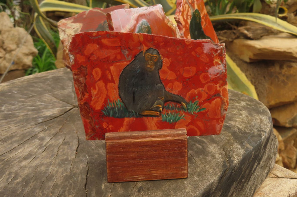 Hand Made Chimpanzee Decoupage on Brecciated Jasper Stone Slabs - Sold Per Item - From South Africa - Toprock Gemstones and Minerals 