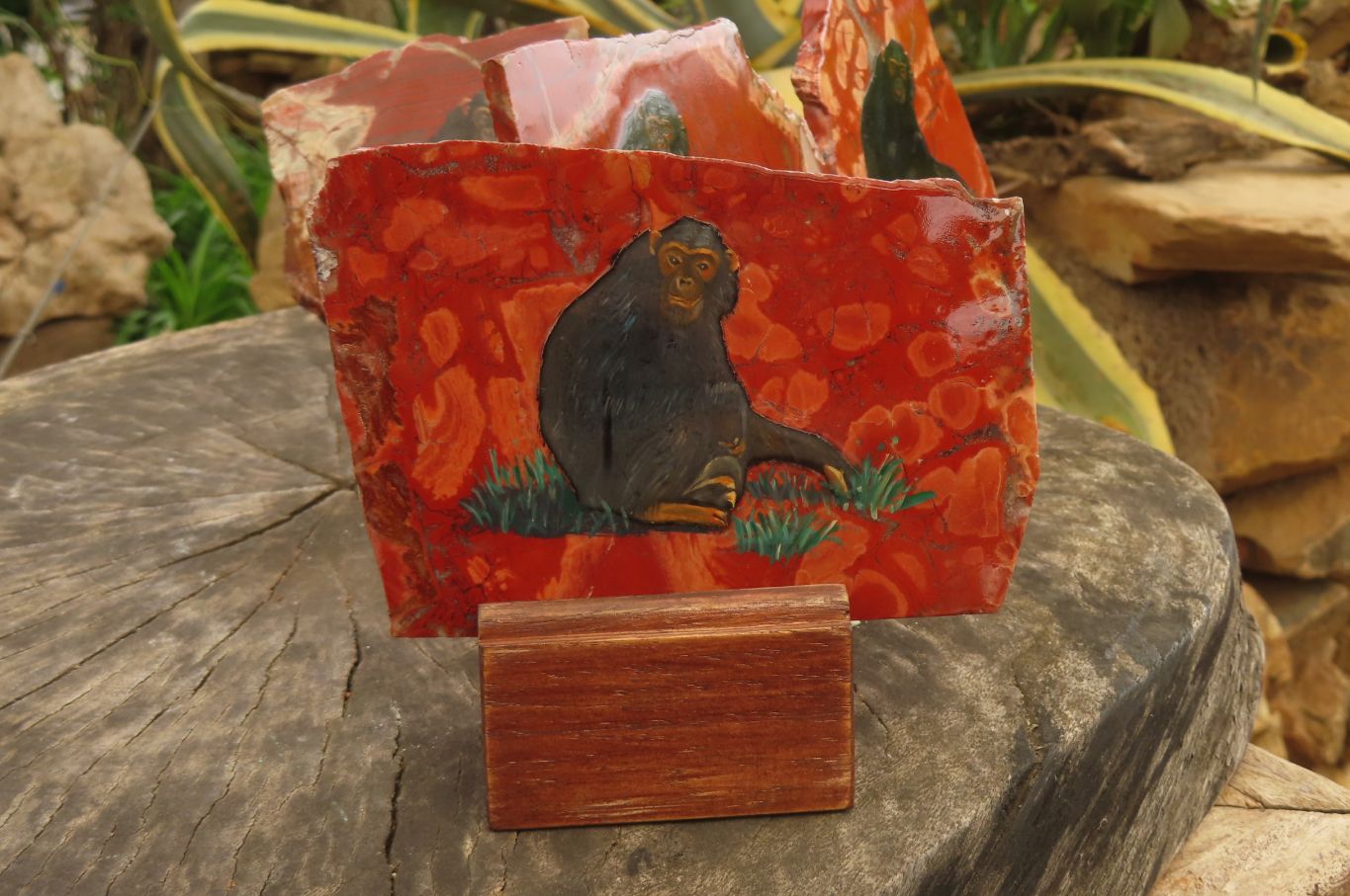 Hand Made Chimpanzee Decoupage on Brecciated Jasper Stone Slabs - Sold Per Item - From South Africa - Toprock Gemstones and Minerals 