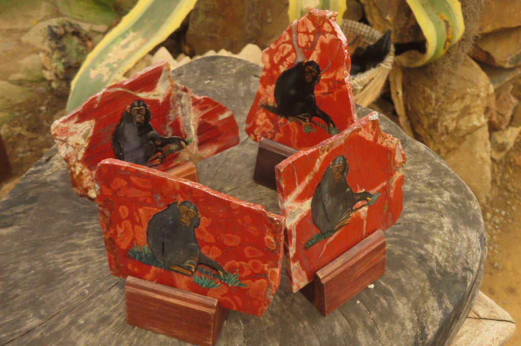 Hand Made Chimpanzee Decoupage on Brecciated Jasper Stone Slabs - Sold Per Item - From South Africa - Toprock Gemstones and Minerals 