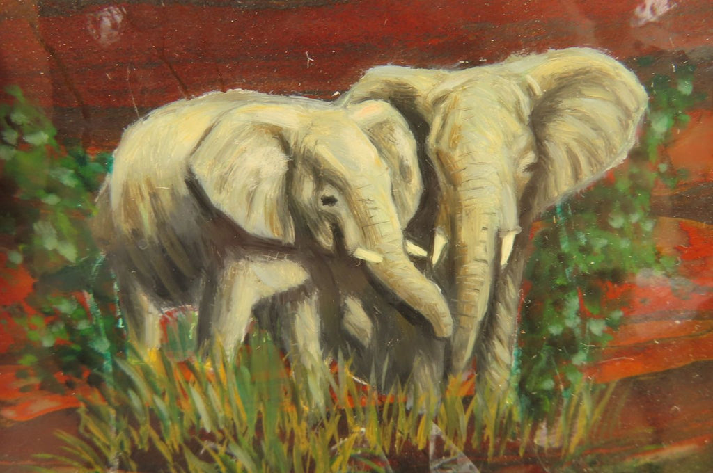 Hand Made Elephant Family Decoupage on Tiger Iron Jasper Stone Slabs - Sold Per Item - From South Africa - Toprock Gemstones and Minerals 
