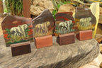 Hand Made Elephant Family Decoupage on Tiger Iron Jasper Stone Slabs - Sold Per Item - From South Africa - Toprock Gemstones and Minerals 